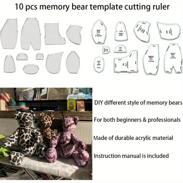 10 Pieces/set Memory Bear Sewing Pattern Ruler Acrylic Gift - Image 2